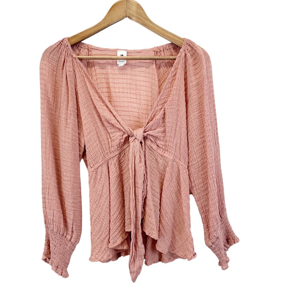 Flawless Gauzy Womens M Bohemian Tie Front Top Mauve‎ Pink Lightweight Summer